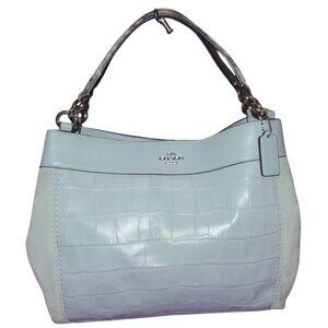 Coach 2018 Lexi Dusty Pale Blue Croc Embossed Leather & Suede Shoulder Handbag